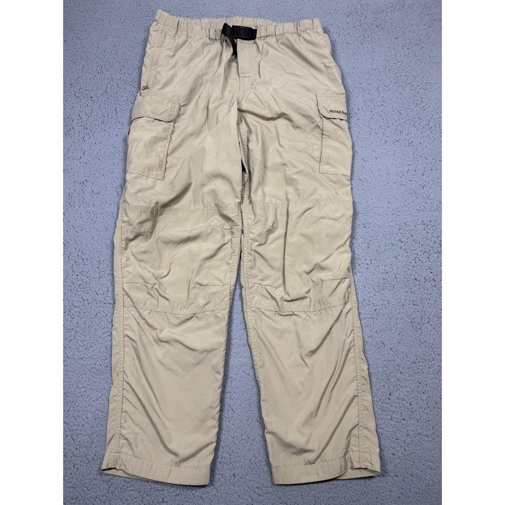 Mont-bell Pants Womens Medium Beige Nylon Cargo Hiking Elastic Waist‎ Belted
